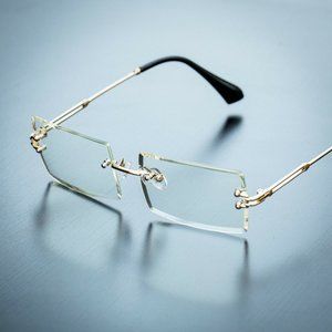 Men's Gold Sophisticated Clear Lens Square Rimless